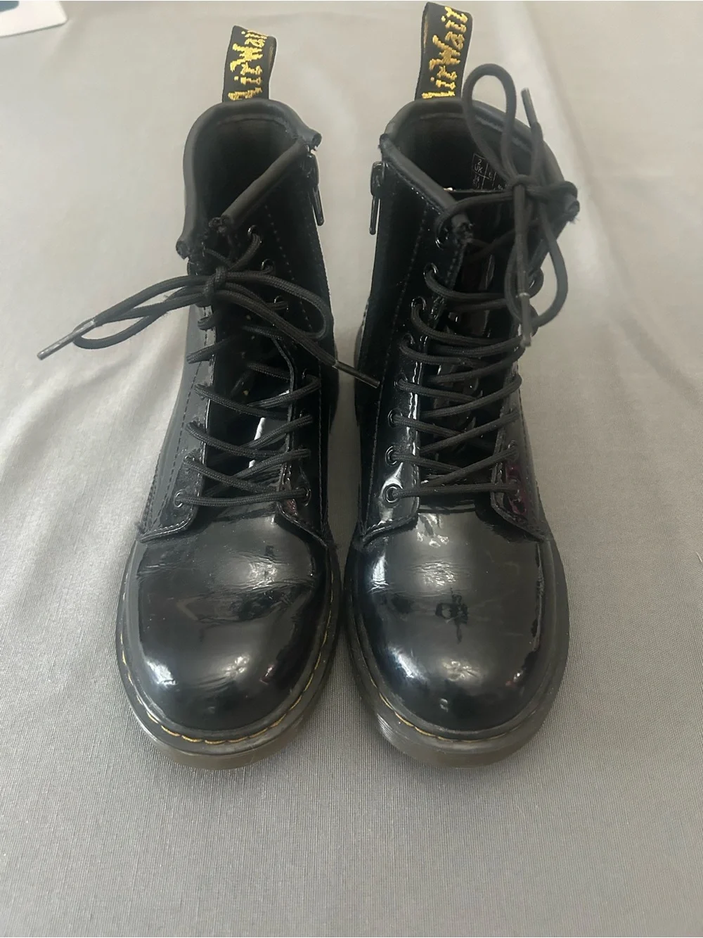 Dr Martens Black Patent Leather Lace-Up Kids Boots 1460J